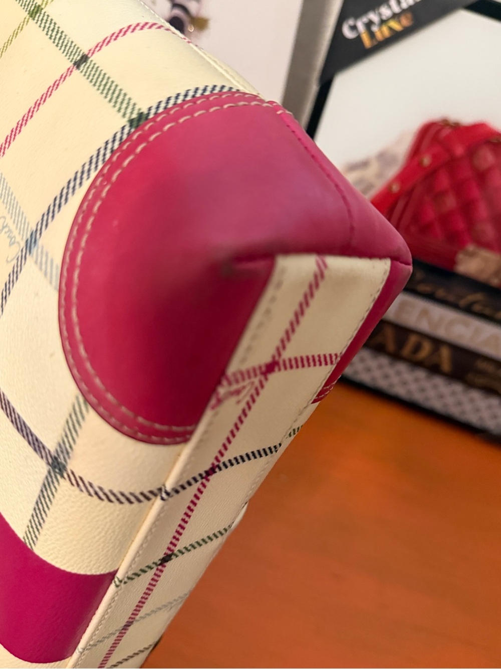 Coach Leatherware Plaid Tote Bag in Cream and Pink - Picture 10 of 14